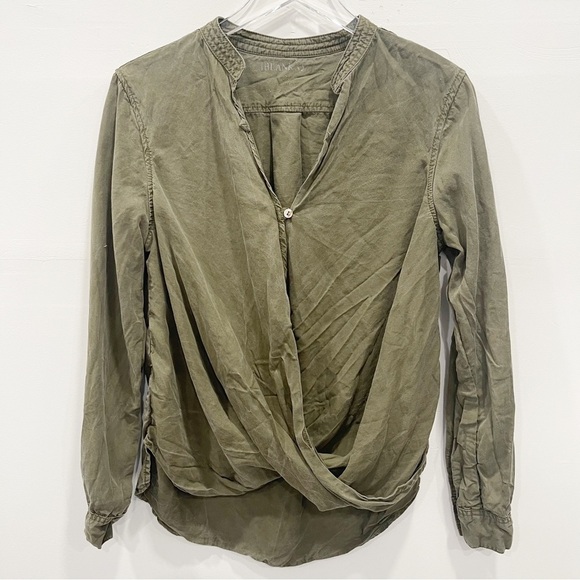 Blank NYC Green Long Sleeve Faux Wrap Cross Front Shirt Small - Picture 1 of 8
